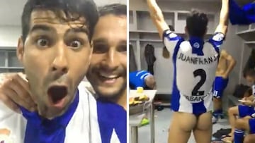 Fiesta y 'exhibicionismo' en el camarín del Depor tras salvarse