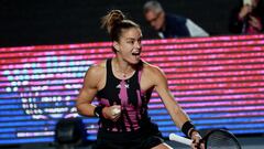 Tennis - WTA 1000 - Guadalajara Open - Guadalajara, Mexico - October 20, 2022 Greece's Maria Sakkari  celebrates after winning her round of 16 match against Danielle Collins of the U.S. REUTERS/Henry Romero