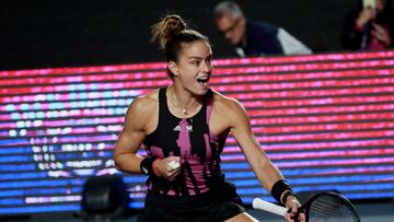 Tennis - WTA 1000 - Guadalajara Open - Guadalajara, Mexico - October 20, 2022 Greece's Maria Sakkari  celebrates after winning her round of 16 match against Danielle Collins of the U.S. REUTERS/Henry Romero