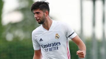 Theo Zidane celebra un gol en un amistoso con el Castilla.