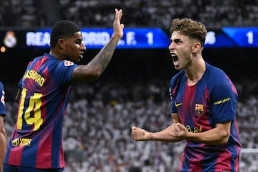 Fermín celebra el 1-1 al Real Madrid. 