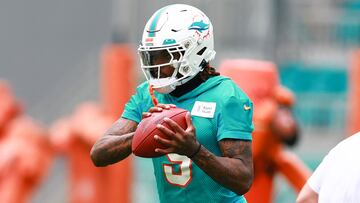 MIAMI GARDENS, FLORIDA - JULY 26: Jalen Ramsey #5 of the Miami Dolphins takes part in a drill during training camp at Baptist Health Training Complex on July 26, 2023 in Miami Gardens, Florida.   Megan Briggs/Getty Images/AFP (Photo by Megan Briggs / GETTY IMAGES NORTH AMERICA / Getty Images via AFP)