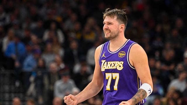 SALT LAKE CITY, UTAH - DECEMBER 18: Luka Doncic #77 of the Los Angeles Lakers reacts to a play during the second half of a game against the Utah Jazz at Delta Center on December 18, 2025 in Salt Lake City, Utah. NOTE TO USER: User expressly acknowledges and agrees that, by downloading and or using this photograph, User is consenting to the terms and conditions of the Getty Images License Agreement. Alex Goodlett/Getty Images/AFP (Photo by Alex Goodlett / GETTY IMAGES NORTH AMERICA / Getty Images via AFP)