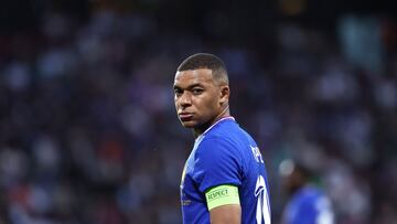 France's forward #10 Kylian Mbappe looks on during the International friendly football match between France and Luxembourg at Saint-Symphorien Stadium in Longeville-les-Metz, eastern France, on June 5, 2024. (Photo by FRANCK FIFE / AFP)