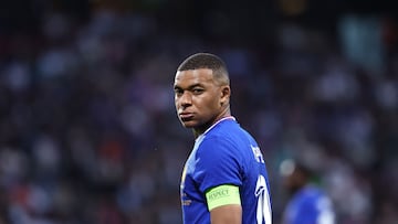 France's forward #10 Kylian Mbappe looks on during the International friendly football match between France and Luxembourg at Saint-Symphorien Stadium in Longeville-les-Metz, eastern France, on June 5, 2024. (Photo by FRANCK FIFE / AFP)