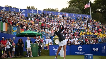 CASARES, SPAIN - SEPTEMBER 22: Nelly Korda of Team USA hits a tee shot on the first hole on Day One of The Solheim Cup at Finca Cortesin Golf Club on September 22, 2023 in Casares, Spain. (Photo by Stuart Franklin/Getty Images)