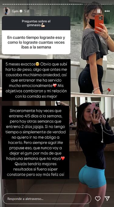 “¿Cómo lo logré? Con cinco meses exactos de gym... Hay semanas que voy cuatro o cinco días”