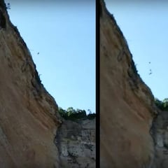 Un saltador BASE roza la tragedia al chocar contra una roca