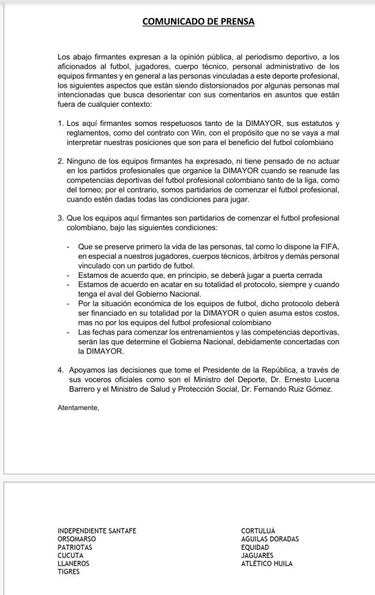 Santa Fe y otros clubes niegan desacuerdos con Dimayor