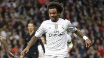 Marcelo, en el partido ante el PSG en el Bernabéu cuando se lesionó por primera vez.