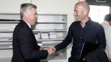 Zidane, cicerone de Ancelotti en su primer día en el Real Madrid