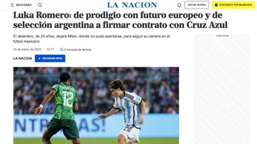 ¿Qué dice la prensa argentina sobre el fichaje de Luka Romero por Cruz Azul?