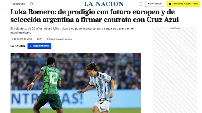 ¿Qué dice la prensa argentina sobre el fichaje de Luka Romero por Cruz Azul?