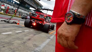 Ferrari's German driver Sebastian Vettel steers his car out of the the pit lane during the second practice session ahead of the Austrian Formula One Grand Prix in Spielberg, central Austria, on June 29, 2018. / AFP PHOTO / ANDREJ ISAKOVIC
