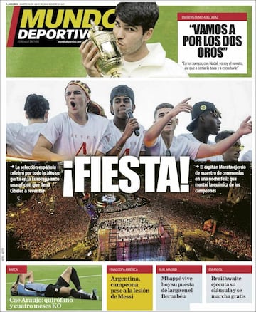 Fiestón, apoteósico... las portadas recogen la gran fiesta de la Selección Española