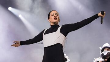 SAO PAULO, BRAZIL - MARCH 26: Rosalía performs live on stage during the closing day of Lollapalooza Brazil at Autodromo de Interlagos on March 26, 2023 in Sao Paulo, Brazil. (Photo by Mauricio Santana/Getty Images)