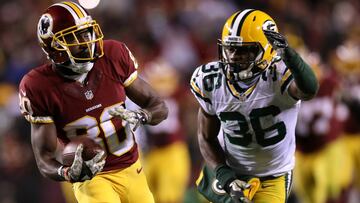 LANDOVER, MD - NOVEMBER 20: Wide receiver Jamison Crowder #80 of the Washington Redskins carries the ball past cornerback LaDarius Gunter #36 of the Green Bay Packers in the fourth quarter at FedExField on November 20, 2016 in Landover, Maryland. Rob Carr/Getty Images/AFP
== FOR NEWSPAPERS, INTERNET, TELCOS & TELEVISION USE ONLY ==