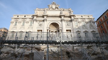 ROME, ITALY - NOVEMBER 09: A view of Rome's historical Trevi Fountain, on November 9, 2024 in Rome, Italy. While extensive maintenance work continues at the Trevi Fountain (Fontana di Trevi), a portable walkway has been opened in the pool area so that visitors can see the sculptures of the fountain up close. (Photo by Baris Seckin/Anadolu via Getty Images)
