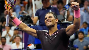 Sept 3, 2022; Flushing, NY, USA;  Rafael Nadal of Spain reacts after beating Richard Gasquet of France on day six of the 2022 U.S. Open tennis tournament at USTA Billie Jean King National Tennis Center. Mandatory Credit: Robert Deutsch-USA TODAY Sports