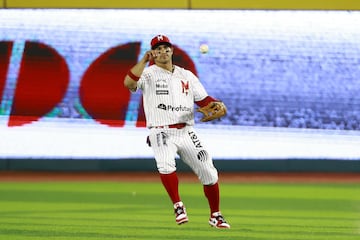   Franklin Barreto N-43 of Diablos Rojos de Mexico during to game one between Tigres de Quintana Too and Diablos Rojos del Mexico as part of Season 2024 of Liga Mexicana de Beisbol at Alfredo Harp Helu Stadium, on April 15, 2024 in Mexico City, Mexico