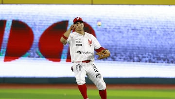 Franklin Barreto N-43 of Diablos Rojos de Mexico during to game one between Tigres de Quintana Too and Diablos Rojos del Mexico as part of Season 2024 of Liga Mexicana de Beisbol at Alfredo Harp Helu Stadium, on April 15, 2024 in Mexico City, Mexico