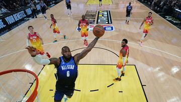 Feb 19, 2023; Salt Lake City, UT, USA; Team LeBron forward LeBron James (6) goes to dunk against Team Giannis in the 2023 NBA All-Star Game at Vivint Arena. Mandatory Credit: Kyle Terada-USA TODAY Sports