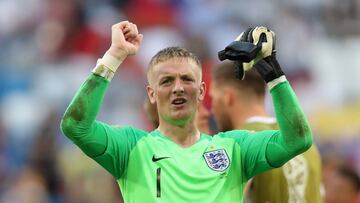 SAMARA, RUSSIA - JULY 07:  Jordan Pickford of England celebrates following his sides victory in the 2018 FIFA World Cup Russia Quarter Final match between Sweden and England at Samara Arena on July 7, 2018 in Samara, Russia.  (Photo by Clive Rose/Getty Im