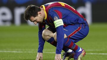 Soccer Football - Champions League - Group G - FC Barcelona v Juventus - Camp Nou, Barcelona, Spain - December 8, 2020 FC Barcelona&#039;s Lionel Messi reacts REUTERS/Albert Gea