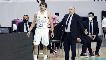 Pablo Laso, durante el partido de la Liga ACB que ha enfrentado al Real Madrid y al Monbus Obradoiro