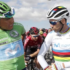 Valverde, Nairo y Superman, en la presentación de la Vuelta