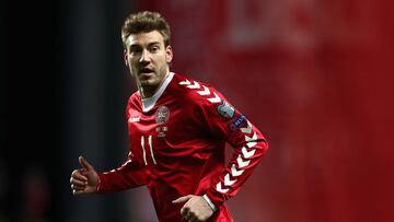 Nicklas Bendtner, durante un partido con la selección danesa.