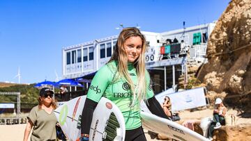 RIBEIRA D'ILHAS, ERICEIRA, PORTUGAL - SEPTEMBER 30: Laura Raupp of Brazil prior to surfing in Heat 1 of the Round of 32 at the EDP Ericeira Pro on September 30, 2024 at Ribeira D'Ilhas, Ericeira, Portugal. (Photo by Laurent Masurel/World Surf League)