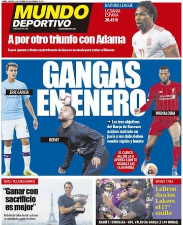 Portada del 'Mundo Deportivo' del 13 de octubre de 2020.