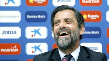 GRA156 CORNELLÃ-EL PRAT (BARCELONA), 13/06/2016.- Quique Sánchez Flores, durante la rueda de prensa que ofreció en el estadio de Cornellà -El Prat con motivo de su presentación como nuevo t&Atild