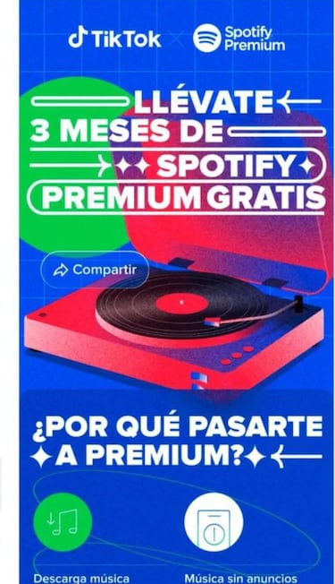 Cómo conseguir gratis Spotify Premium durante 3 meses con tu cuenta de TikTok