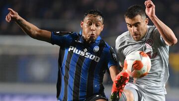 Luis Fernando Muriel fue titular ante Olympiakos por Europa League pero solo jug&oacute; el primer tiempo. Debi&oacute; salir del campo por una molestia muscular.