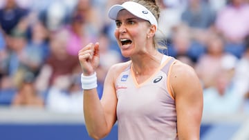 Beatriz Haddad Maia celebra su triunfo contra Caroline Wozniaki en el US Open.