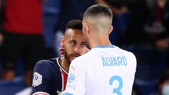 (FILES) In this file photo taken on September 13, 2020, Marseille&#039;s Spanish defender Alvara Gonzalez argues with Paris Saint-Germain&#039;s Brazilian forward Neymar (L) during the French L1 football match between Paris Saint-Germain (PSG) and Marseil