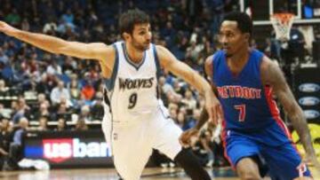 Ricky Rubio defiende a Brandon Jennings.