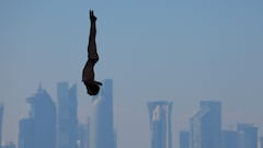 High Diving - World Aquatics Championships - Old Doha Port, Doha, Qatar - February 13, 2024 New Zealand's Braden Rumpit in action during the men's 27m round REUTERS/Evgenia Novozhenina