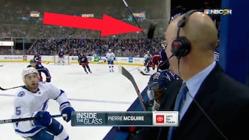 Miracle escape as hockey puck misses presenter's head