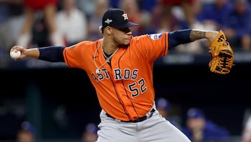 Oct 20, 2023; Arlington, Texas, USA; Houston Astros pitcher Bryan Abreu (52) throws during the eighth inning of game five in the ALCS against the Texas Rangers for the 2023 MLB playoffs at Globe Life Field. Mandatory Credit: Andrew Dieb-USA TODAY Sports