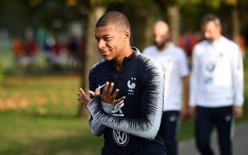 Kylian Mbappé pictured arriving for training in Clairefontaine-en-Yvelines