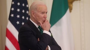 President Joe Biden celebrates St. Patrick&#039;s Day with a room of guests including lawmakers, family and representatives of the Irish government at the White House.