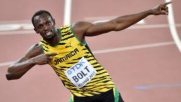 Usain Bolt, tras ganar la final de los 100 metros en Pek&iacute;n 2015. 