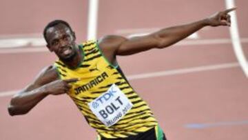 Usain Bolt, tras ganar la final de los 100 metros en Pekín 2015.