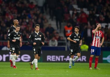 Sevilla's Ben Yedder (#9) reacts after his team scored their 2nd goal during the Copa del Rey, Quarter Final, first leg match against Atletico Madrid.