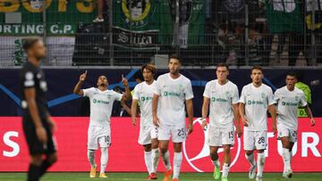 FRANKFURT AM MAIN, GERMANY - SEPTEMBER 07: Marcus Edwards of Sporting CP celebrates after scoring their team's first goal during the UEFA Champions League group D match between Eintracht Frankfurt and Sporting CP at Deutsche Bank Park on September 07, 2022 in Frankfurt am Main, Germany. (Photo by Alex Grimm/Getty Images)