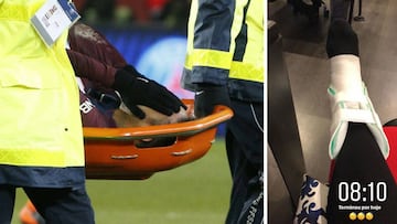 El delantero brasileño del PSG, Neymar, lesionado del tobillo.