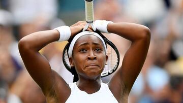 Tennis - Wimbledon - All England Lawn Tennis and Croquet Club, London, Britain - July 1, 2019  Cori Gauff of the U.S. celebrates winning her first round match against Venus Williams of the U.S.  REUTERS/Toby Melville